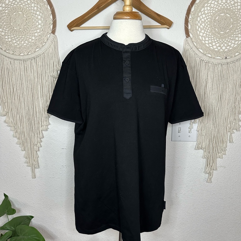 Scott James Classic Black Men's Casual Button Neck Shirt XL